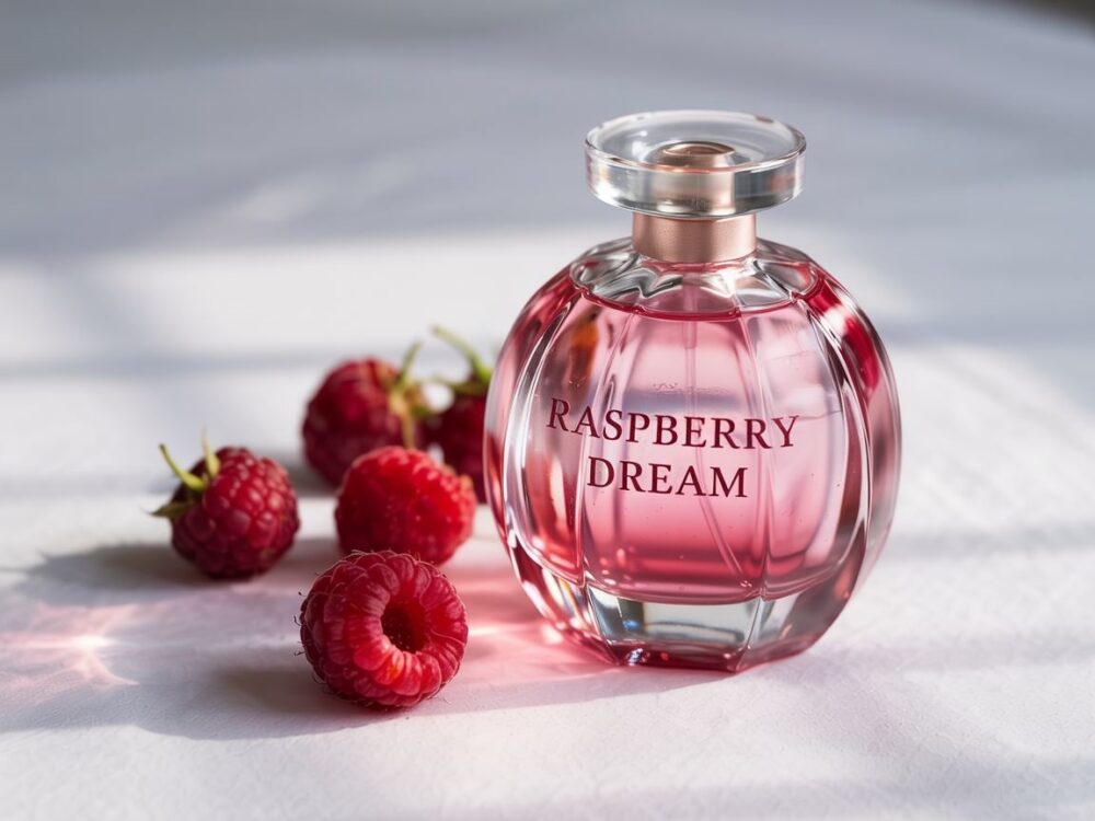 Świeże maliny i perfumy