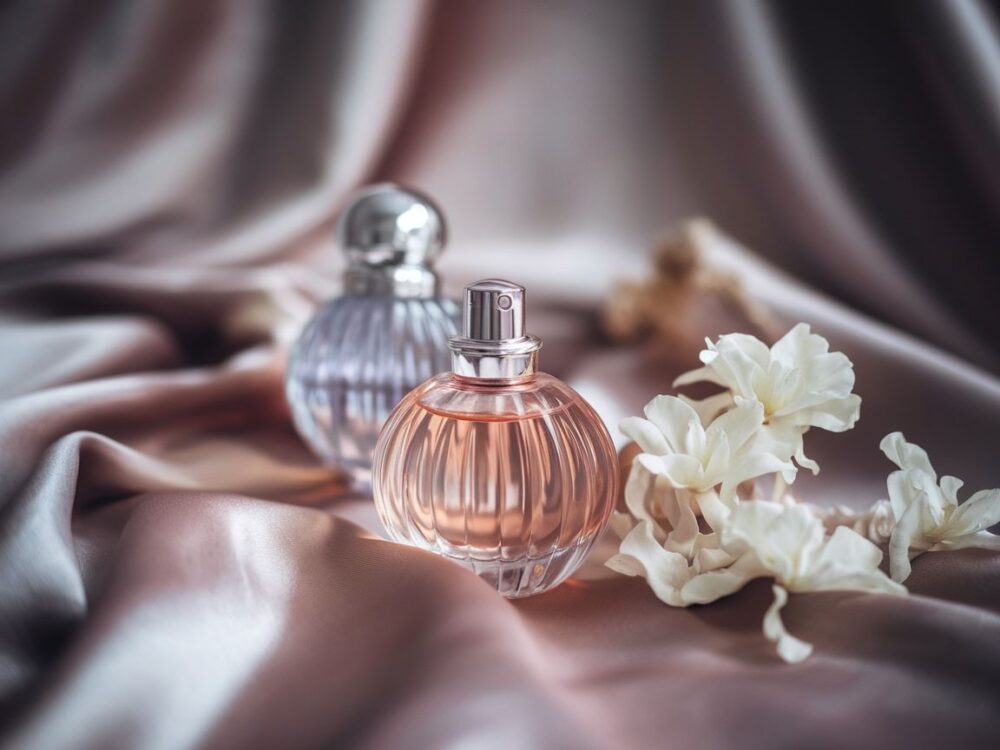 butelki perfum na marmurze