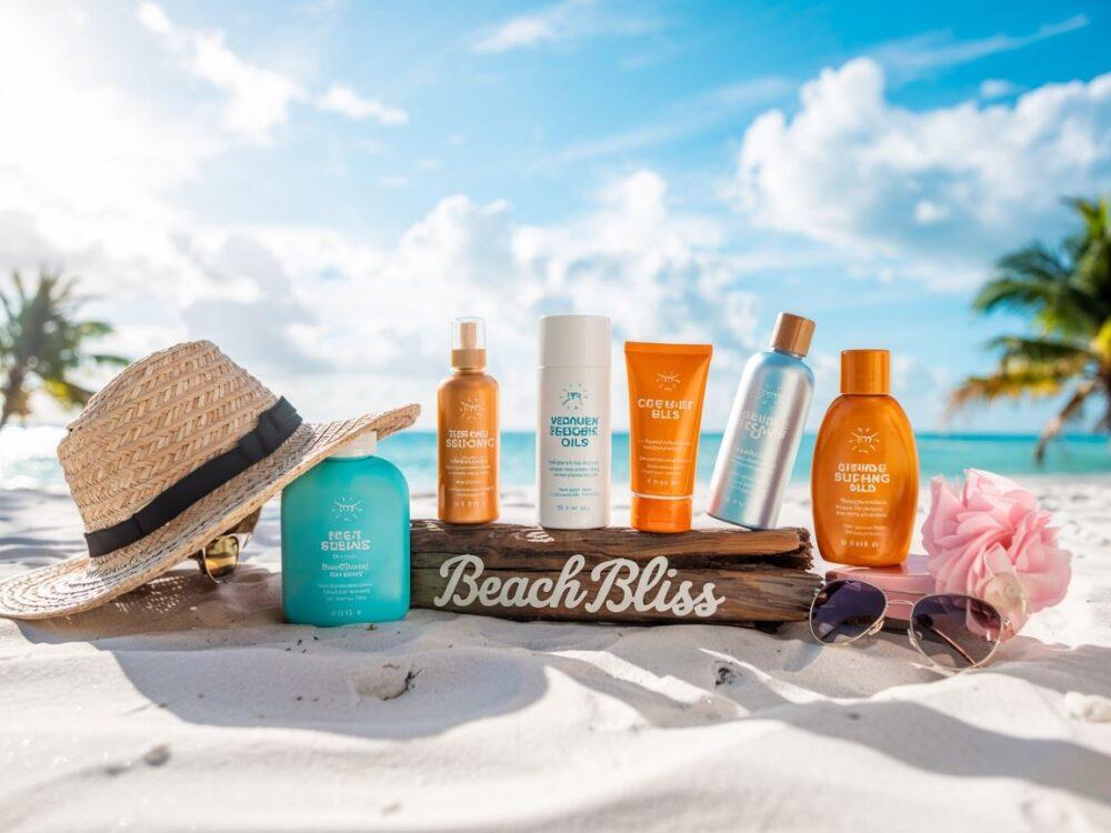 butelki z olejkiem na plaży