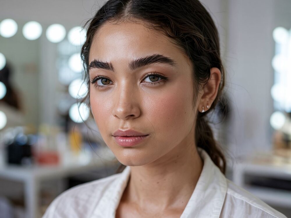 kobieta z okrągłą twarzą i zadbanymi brwiami