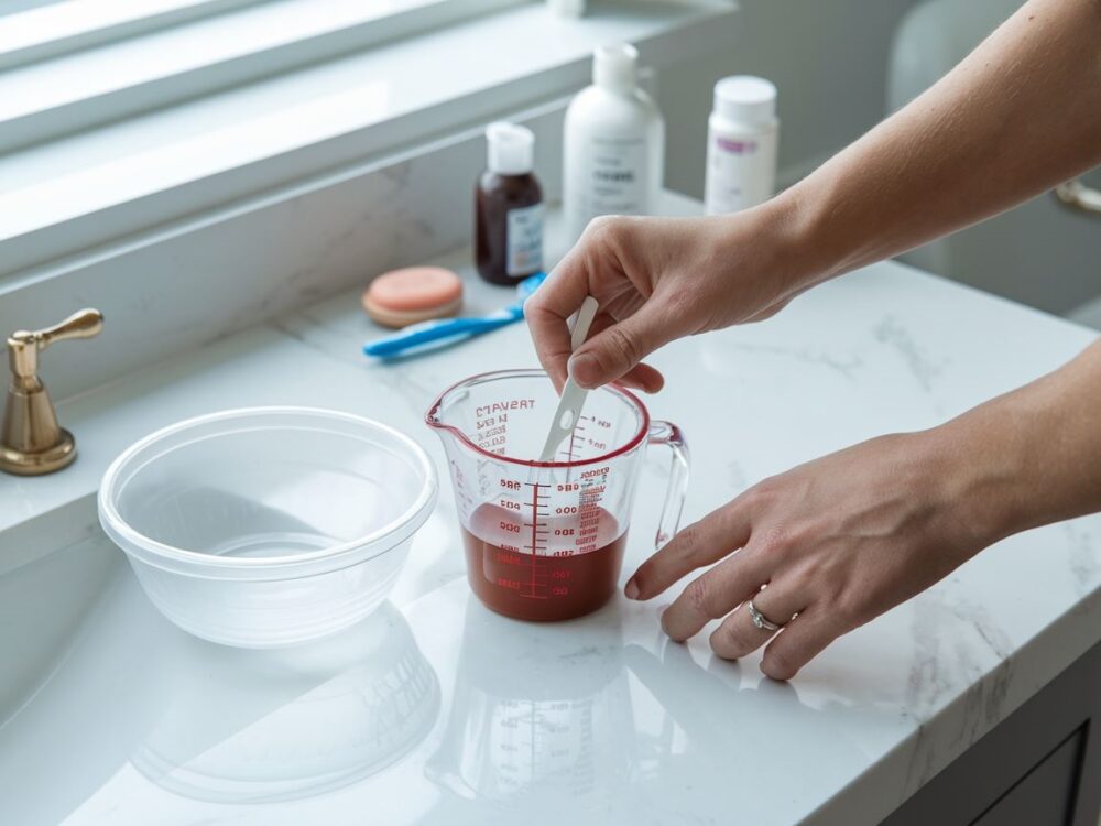 miarka i farba do włosów na blacie