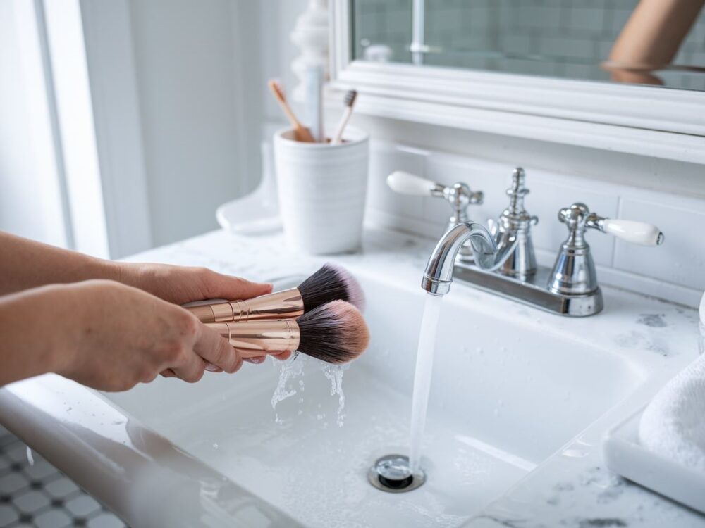 pędzle do makijażu i woda