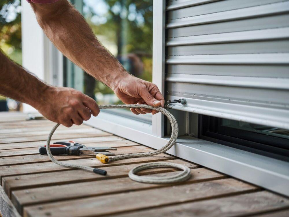 ręce naprawiające roletę