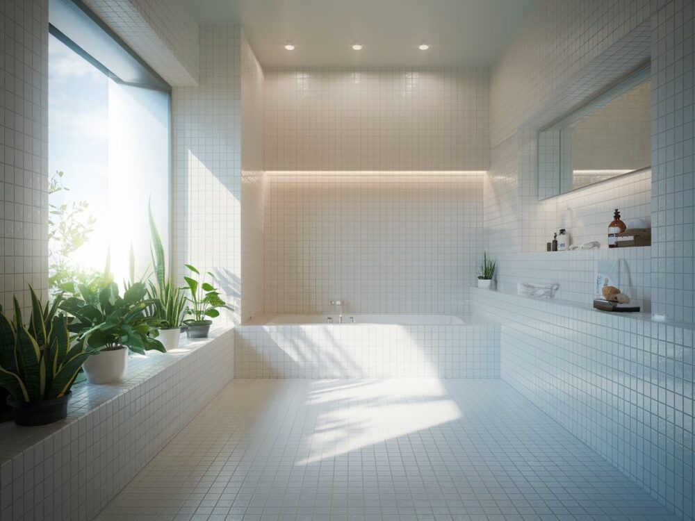 rośliny w łazience