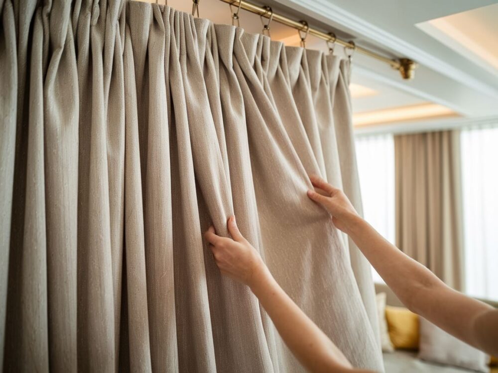 upięte zasłony na karniszu