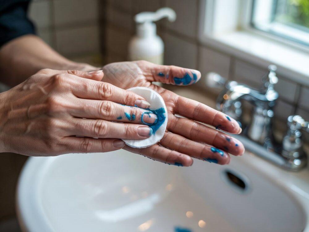 zabrudzone ręce po farbowaniu włosów